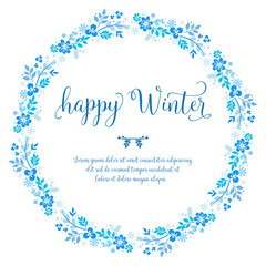 Fototapeta premium Design vintage for card happy winter, with sketch of blue leaf flower frame beautiful. Vector