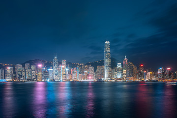 Obraz premium Cityscape and skyline at Victoria Harbour in Hong Kong city at Night
