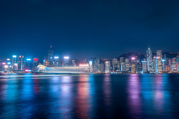 Cityscape and skyline at Victoria Harbour in Hong Kong city at Night