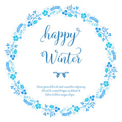 Template happy winter, with decorative pattern of blue leaf flower frame. Vector