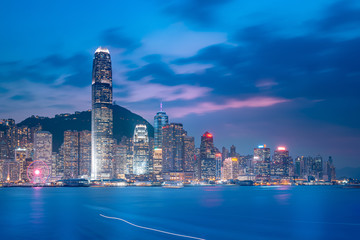 Fototapeta na wymiar Cityscape and skyline at Victoria Harbour in Hong Kong city at Night
