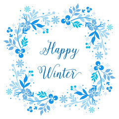 Elegant bright blue flower frame for template cute happy winter. Vector