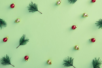 Pattern with christmas balls and pine branch