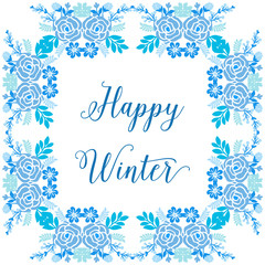 Elegant bright blue flower frame for template cute happy winter. Vector