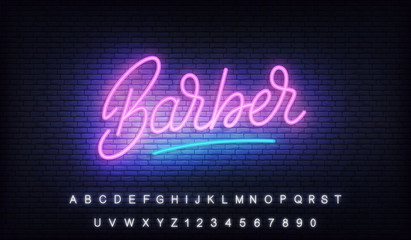Barber neon. Glowing lettering sign for Barber shop