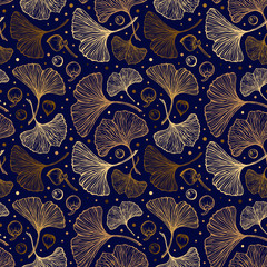 Ginkgo leaves autumn botanical background. Vector seamless vintage style pattern.