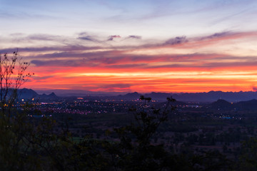 Sunset at Muang Kanchanaburi, Kanchanaburi, Thailand, southeast Asia.