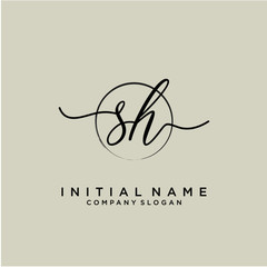 SH Initial handwriting logo with circle template