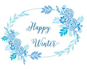 Fototapeta na wymiar Decoration of card happy winter, with drawing art of blue leaf flower frame. Vector