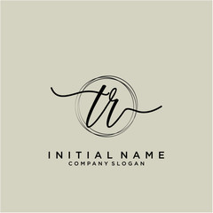 TR Initial handwriting logo with circle template