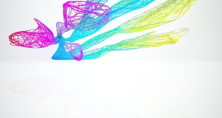 Fototapeta premium Abstract wire smooth architectural white interior with color gradient and black with large windows. 3D illustration and rendering.