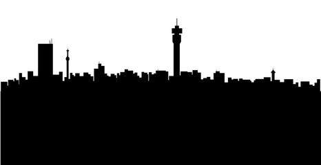 An illustration of the silhouette of Johannesburg in South Africa in black on a white background.