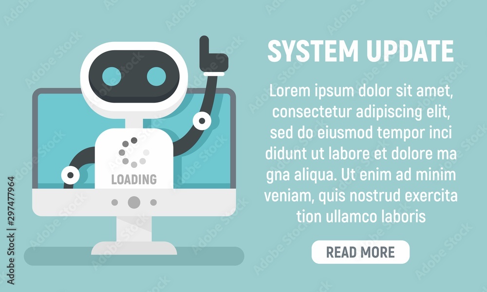 Poster bot system update concept banner. flat illustration of bot system update vector concept banner for w