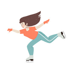 Woman figure skating. Happy ice skating on rink. Winter sport. Happy holidays.