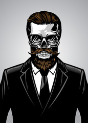 bearded hipster skull wearing suit