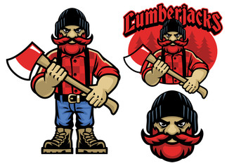 cartoon mascot of lumberjack in bundle