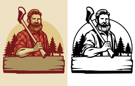 bearded lumberjack mascot hold the axe