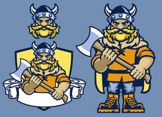 set of cartoon viking mascot
