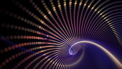 Abstract violet and black background. Fractal graphics series. Composition of glowing lines and mosaic halftone effects. 3d illustration.