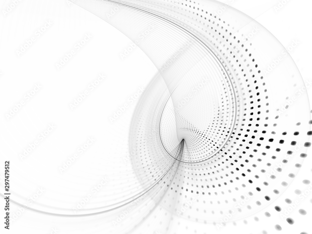Fototapete Abstract white background. Fractal graphics series. Composition of glowing lines and mosaic halftone effects. 3d illustration.