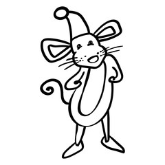 Cheerful Rodent for Birthday, New Years Eve or Baby Shower. Cartoon style, vector. Coloring page, Coloring book. Contour.