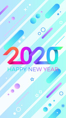 Fototapeta na wymiar 2020 Happy New Year. Paper Memphis geometric bright style for holidays flyers, greetings, invitations, Happy New Year or Merry Christmas cards. Holiday background, poster, banner. Vector Illustration.