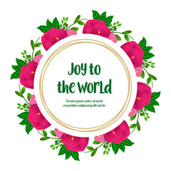 Template design of joy to the world, with ornament of bright pink rose wreath frame. Vector