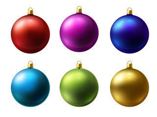 Realistic matt colored Christmas balls vector set on a white background