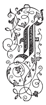 recommend clip art: F, Floral letter, vintage illustration