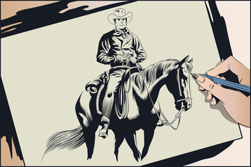 Stock illustration. Cowboy at horse.