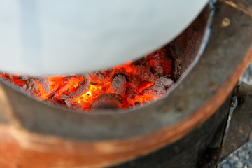 Burning Charcoal for  Thai local cooking.