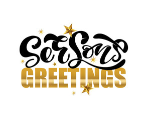 Seasons Greetings - Happy New Year - Winter Holidays - hand drawn doodle lettering poster banner art. Merry Christmas - holly jolly lettering postcard.