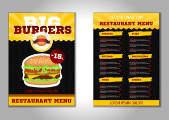 Burger flyer design vector template in A4 size. Brochure and Layout Design. food concept.