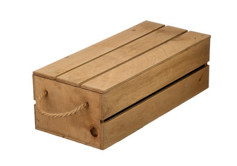 Wooden box with a lid on a white background. Storage box