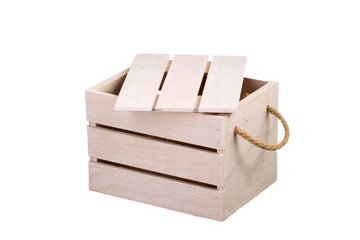 Wooden box with a lid on a white background. Storage box