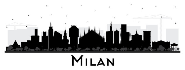 Milan Italy City Skyline Silhouette with Color Buildings Isolated on White.