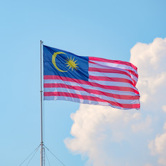 Jalur Gemilang Malaysia Flag On Sky