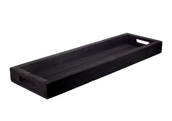 Wooden black long box on a white background