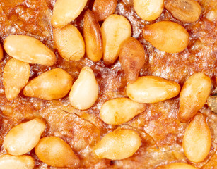 Sesame seeds on a brown crust of bread