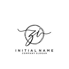 ZI Initial handwriting logo with circle template