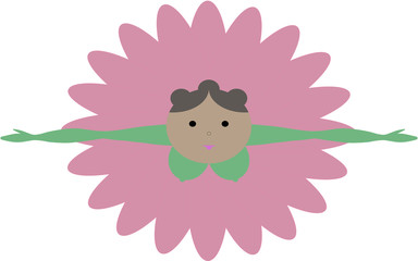 Illustration. Dancing girl in the form of a flower. The view from the top.