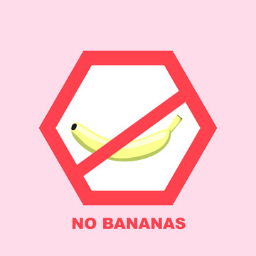 Vector illustration. Icon crossed out banana. The inscription no bananas.