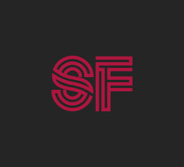 Initial two letter red line shape logo on black vector SF