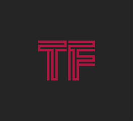 Initial two letter red line shape logo on black vector TF