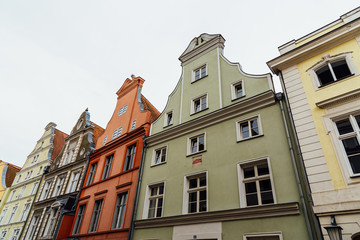 Traditional colorful houses with gable in the old town of Stralsund.