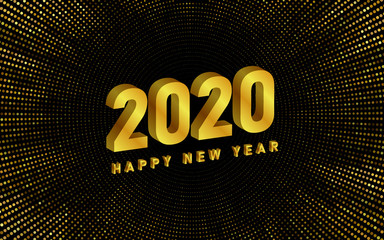 Happy New Year 2020. Golden numbers on a black background, textured with shimmering glitter. Vector holiday illustration. eps 10