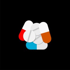 Pills icon flat illustration for graphic and web design isolated on black background