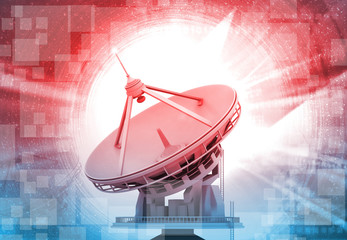 Satellite dish on abstract tech background. 3d illustration