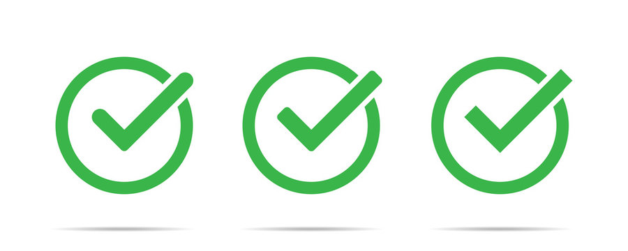 Green check mark icon set isolated vector elements. Tick approved symbol.