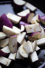 chopped eggplant in olive oil before cooking